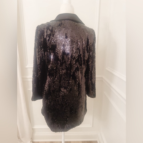 NWT Anthropoogie Cartonnier Black Sequined Tuxedo Blazer - Picture 4 of 10